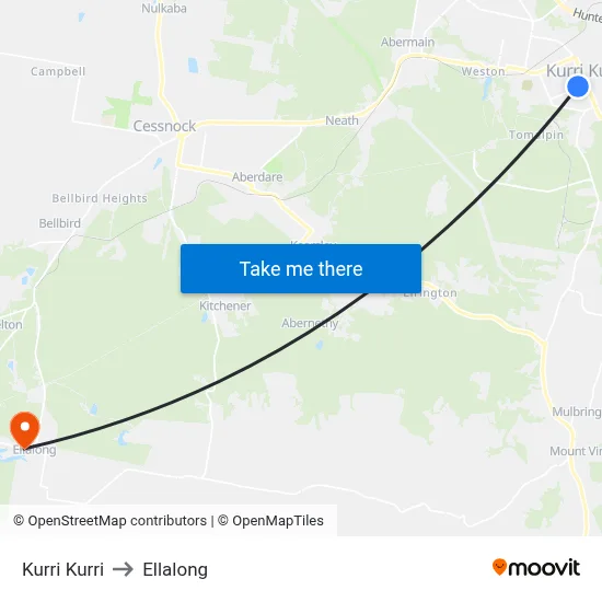 Kurri Kurri to Ellalong map