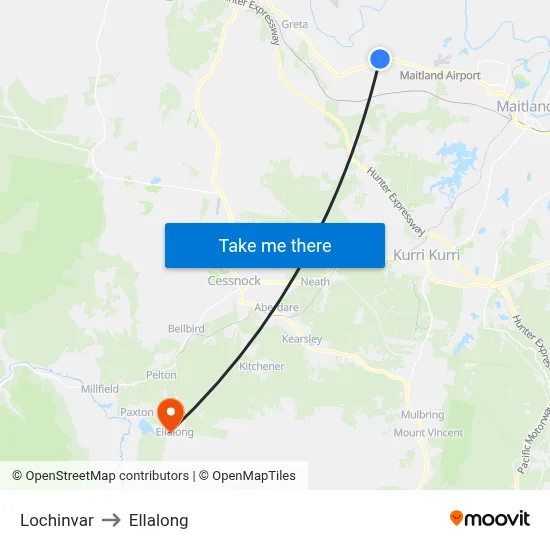 Lochinvar to Ellalong map