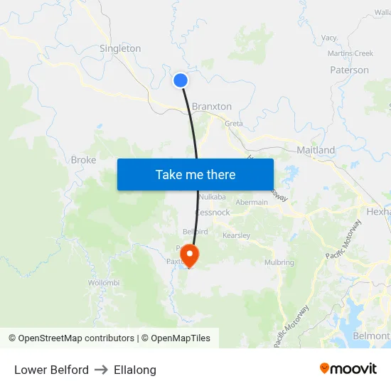 Lower Belford to Ellalong map