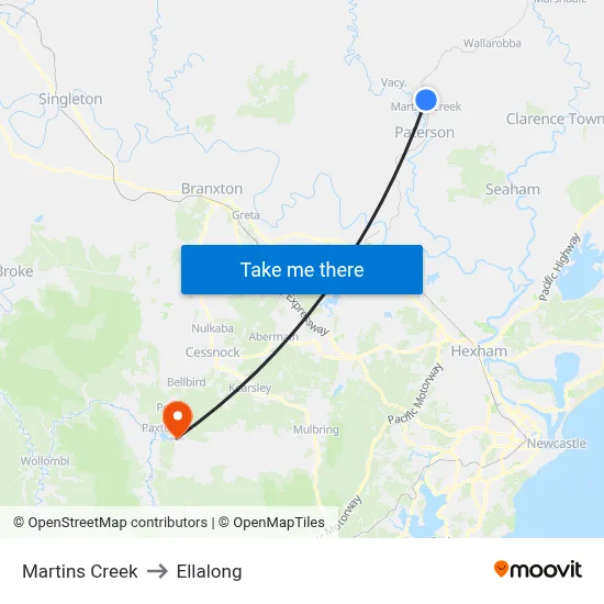 Martins Creek to Ellalong map