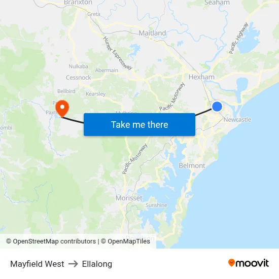 Mayfield West to Ellalong map