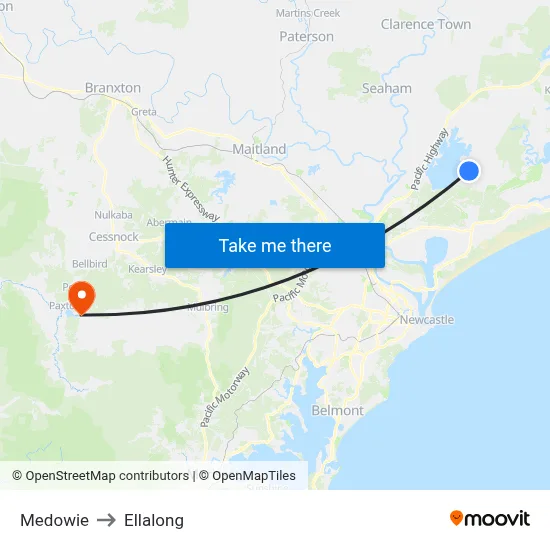 Medowie to Ellalong map