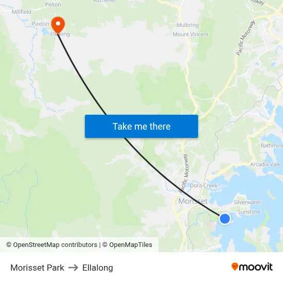 Morisset Park to Ellalong map
