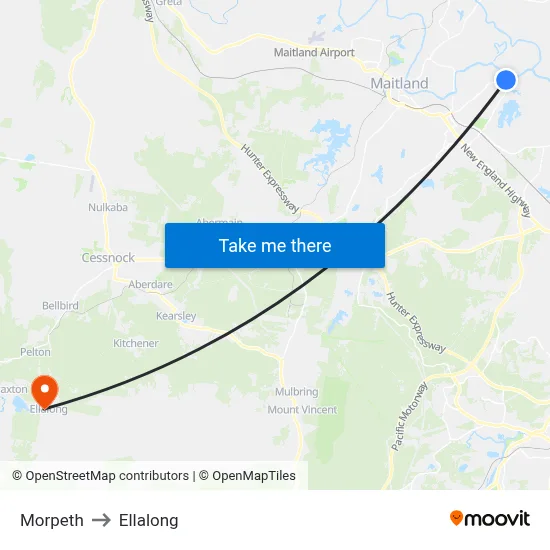Morpeth to Ellalong map