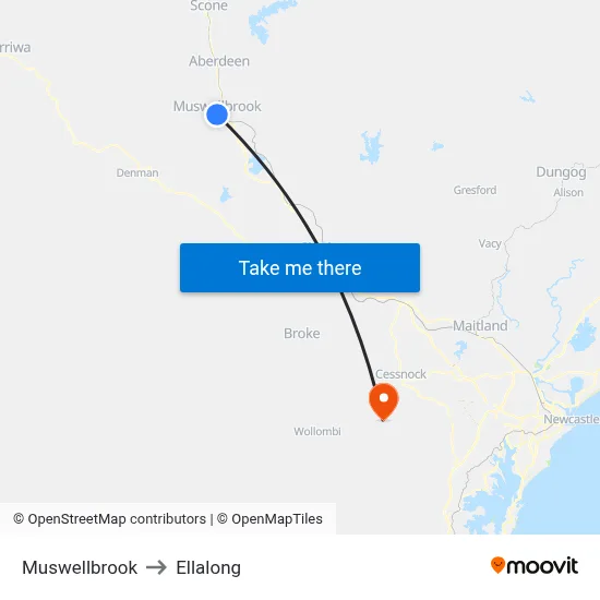 Muswellbrook to Ellalong map