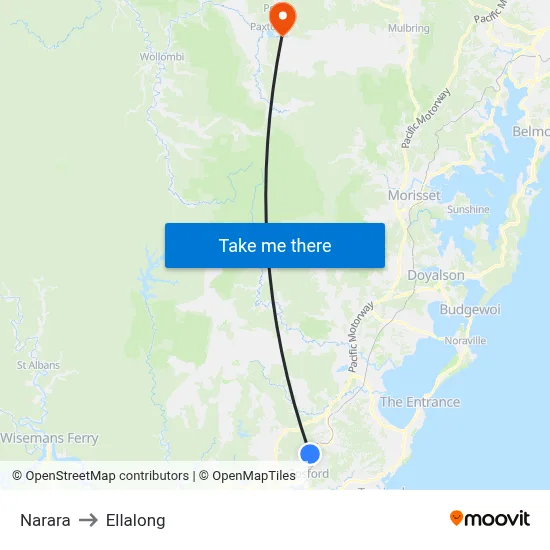Narara to Ellalong map