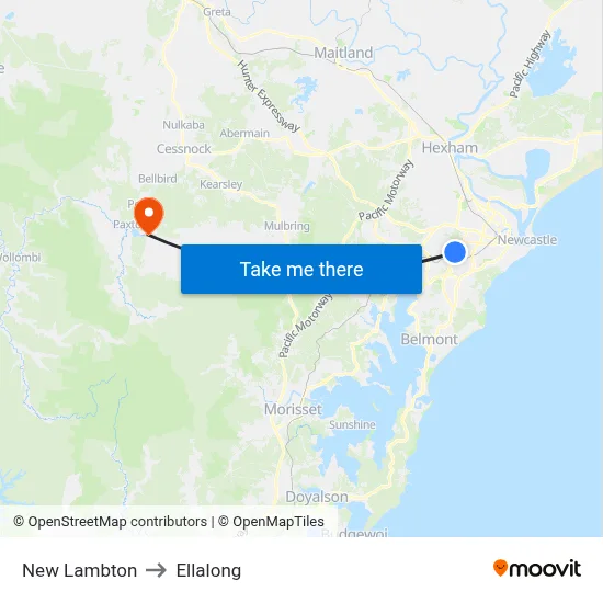 New Lambton to Ellalong map