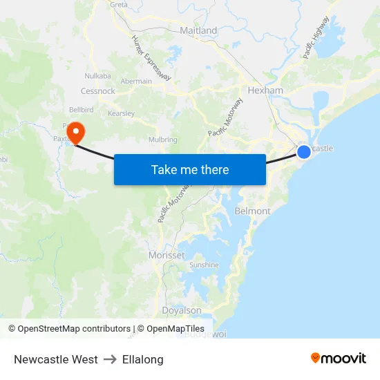 Newcastle West to Ellalong map