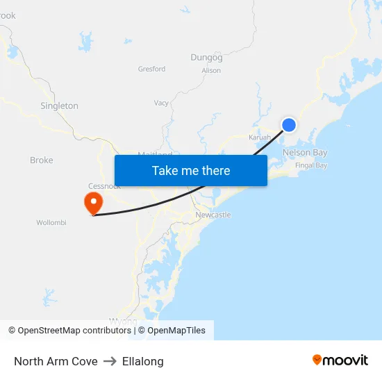 North Arm Cove to Ellalong map