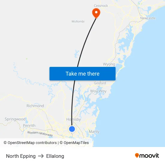 North Epping to Ellalong map