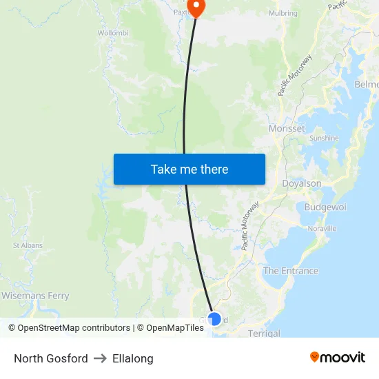 North Gosford to Ellalong map