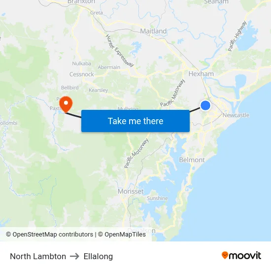 North Lambton to Ellalong map