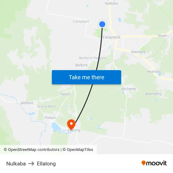 Nulkaba to Ellalong map