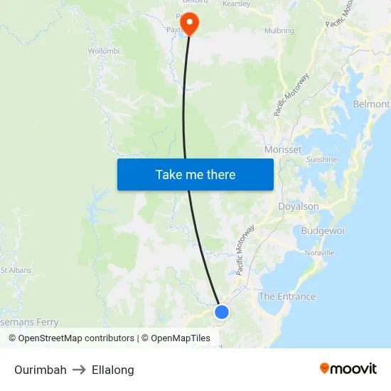 Ourimbah to Ellalong map