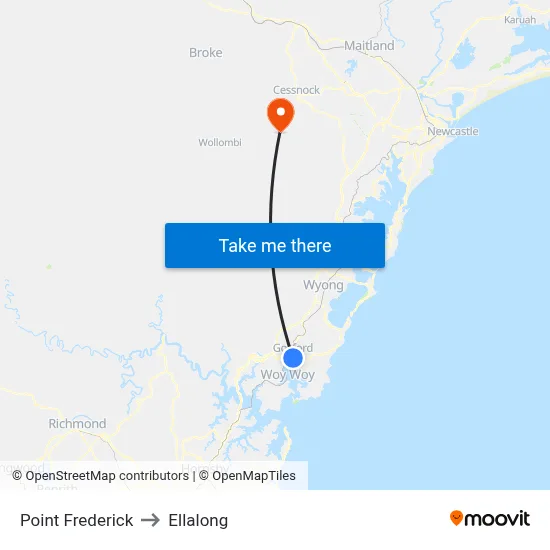 Point Frederick to Ellalong map