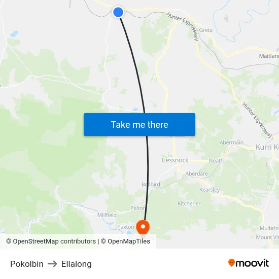 Pokolbin to Ellalong map