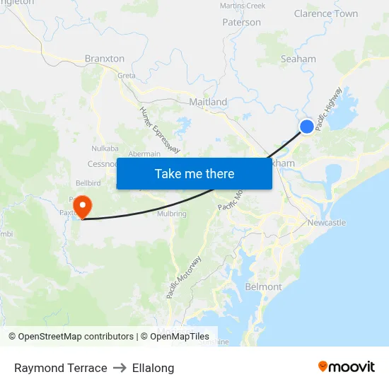 Raymond Terrace to Ellalong map