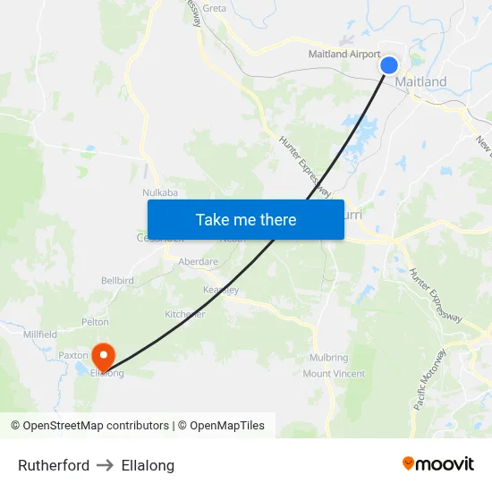 Rutherford to Ellalong map