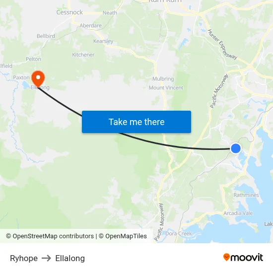 Ryhope to Ellalong map