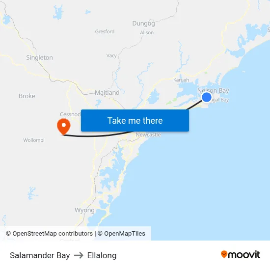 Salamander Bay to Ellalong map