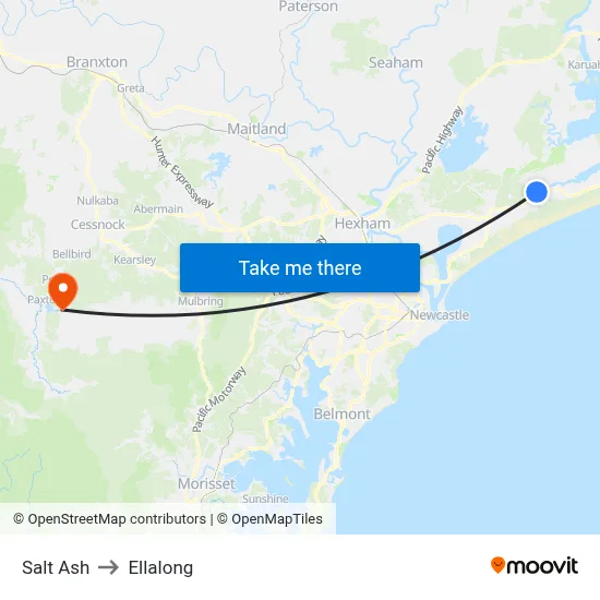 Salt Ash to Ellalong map