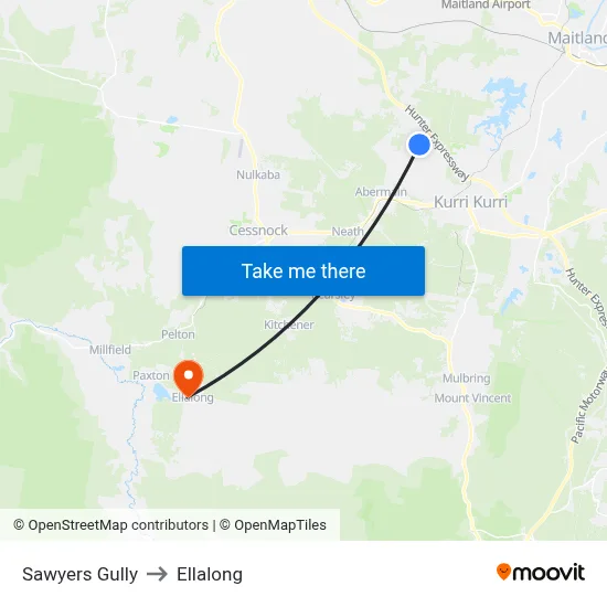 Sawyers Gully to Ellalong map