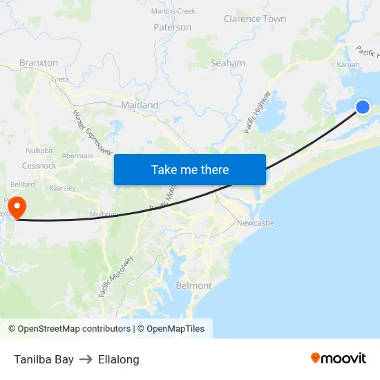 Tanilba Bay to Ellalong map