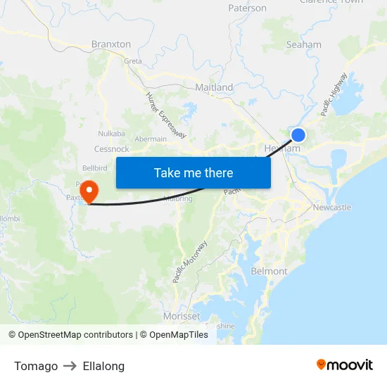 Tomago to Ellalong map