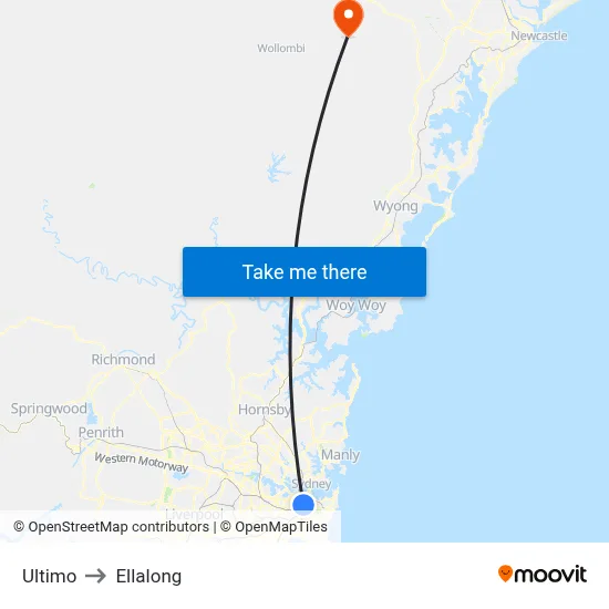 Ultimo to Ellalong map