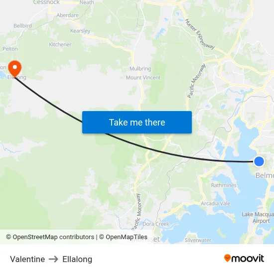 Valentine to Ellalong map