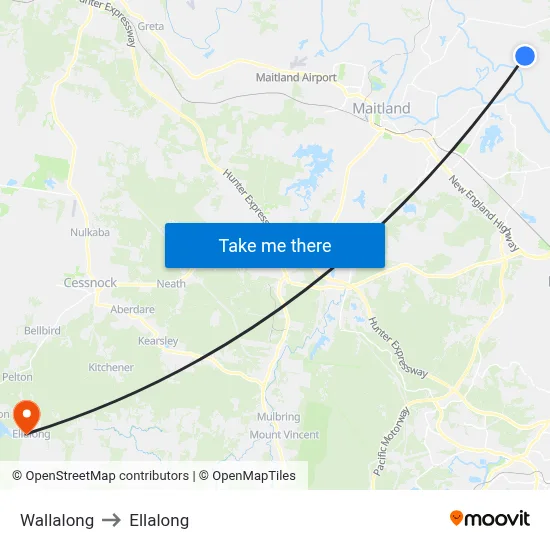 Wallalong to Ellalong map