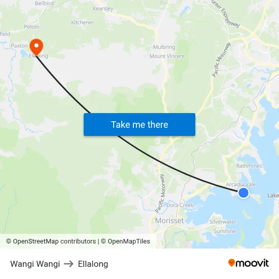 Wangi Wangi to Ellalong map