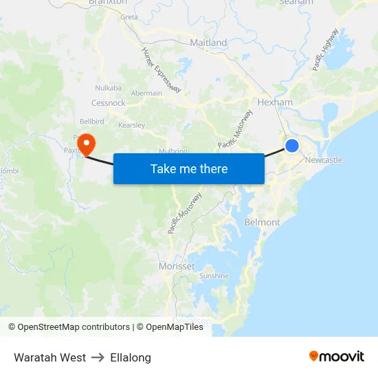 Waratah West to Ellalong map