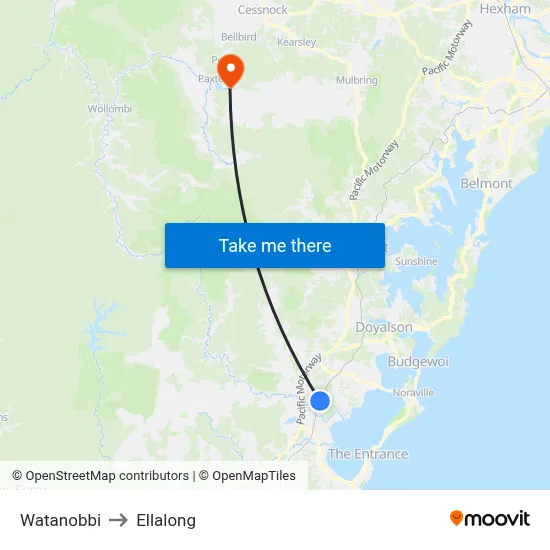 Watanobbi to Ellalong map