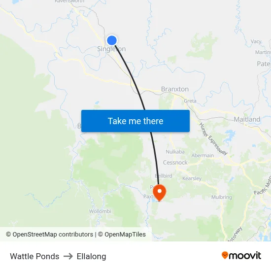 Wattle Ponds to Ellalong map