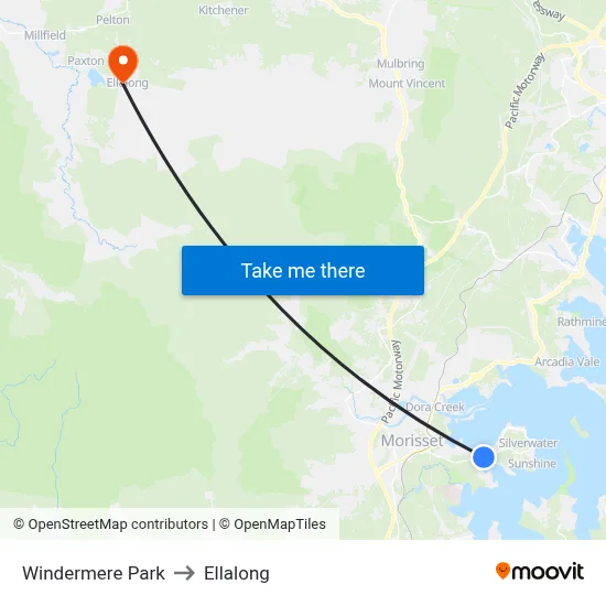 Windermere Park to Ellalong map