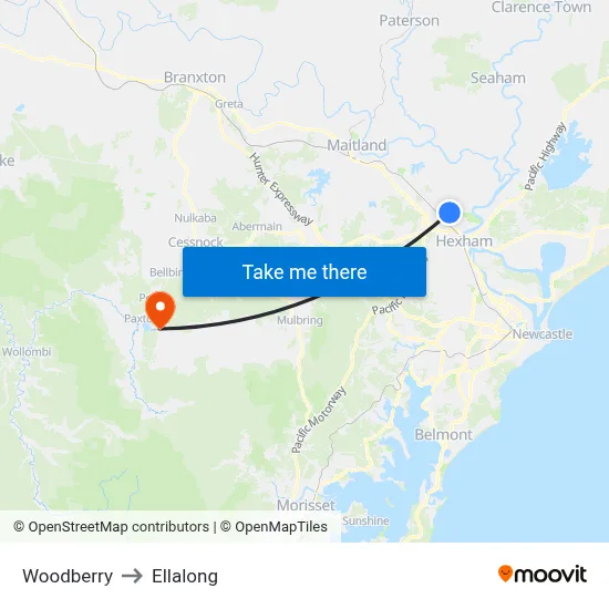 Woodberry to Ellalong map
