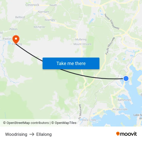 Woodrising to Ellalong map