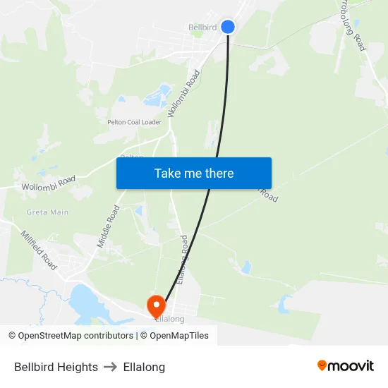 Bellbird Heights to Ellalong map