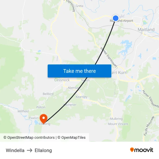 Windella to Ellalong map