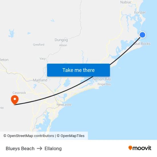 Blueys Beach to Ellalong map