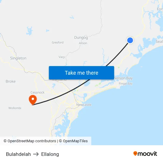 Bulahdelah to Ellalong map