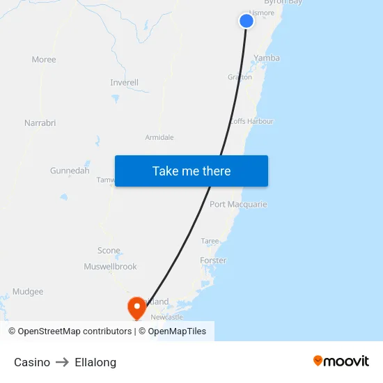 Casino to Ellalong map