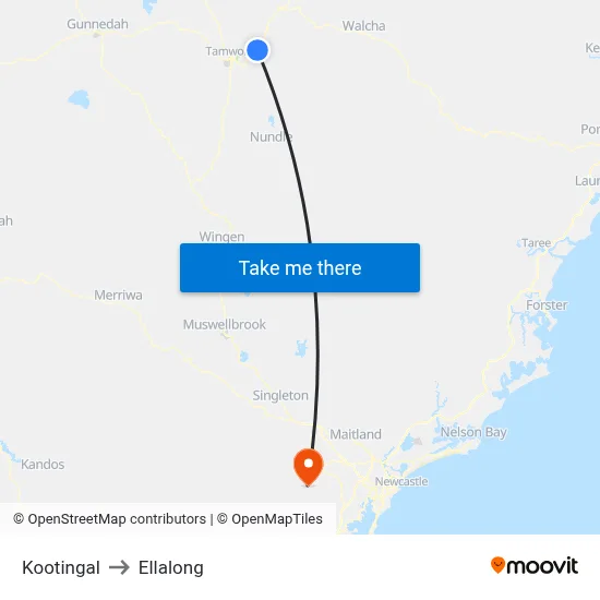 Kootingal to Ellalong map