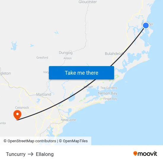 Tuncurry to Ellalong map
