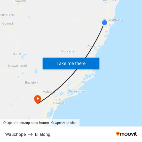 Wauchope to Ellalong map