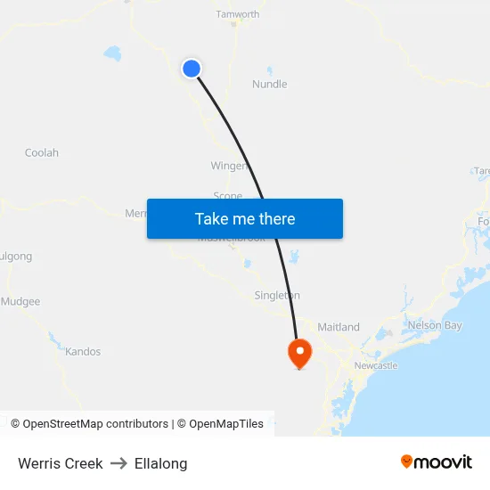 Werris Creek to Ellalong map