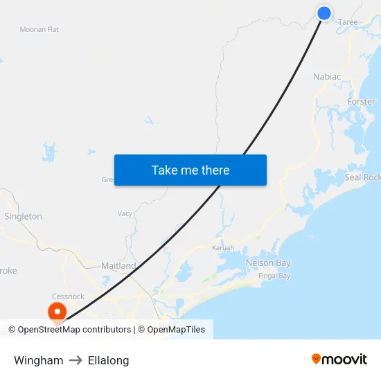 Wingham to Ellalong map