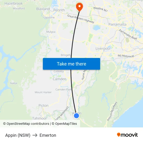 Appin (NSW) to Emerton map