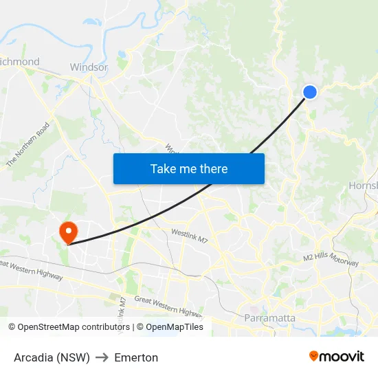 Arcadia (NSW) to Emerton map